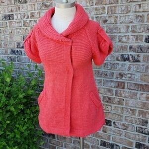 Topshop Short Sleeves Scarf Collar Sweater Red 2